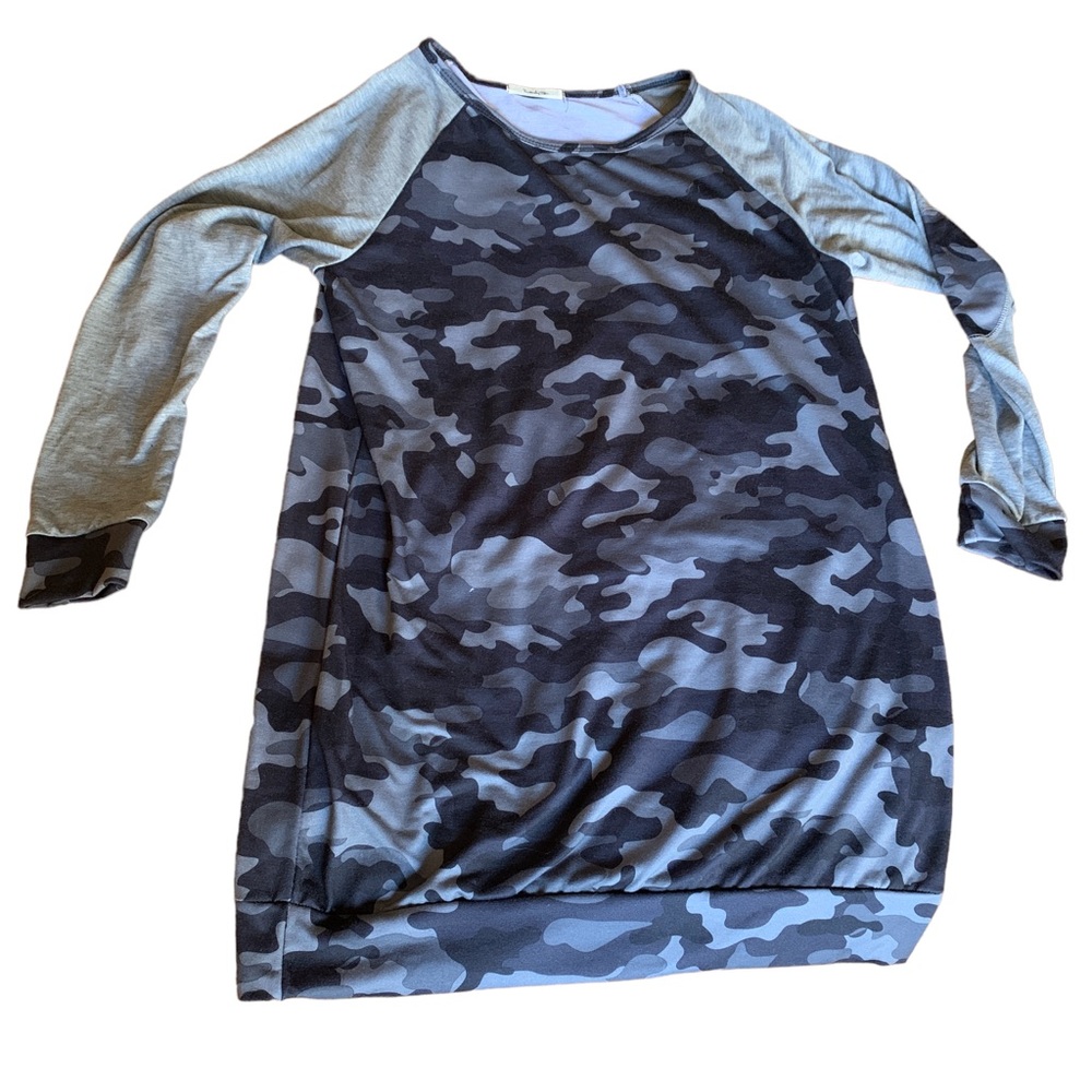 Twenty Ten Gray Camouflage Camo Long Sleeve Dress or Long Tunic Top Medium